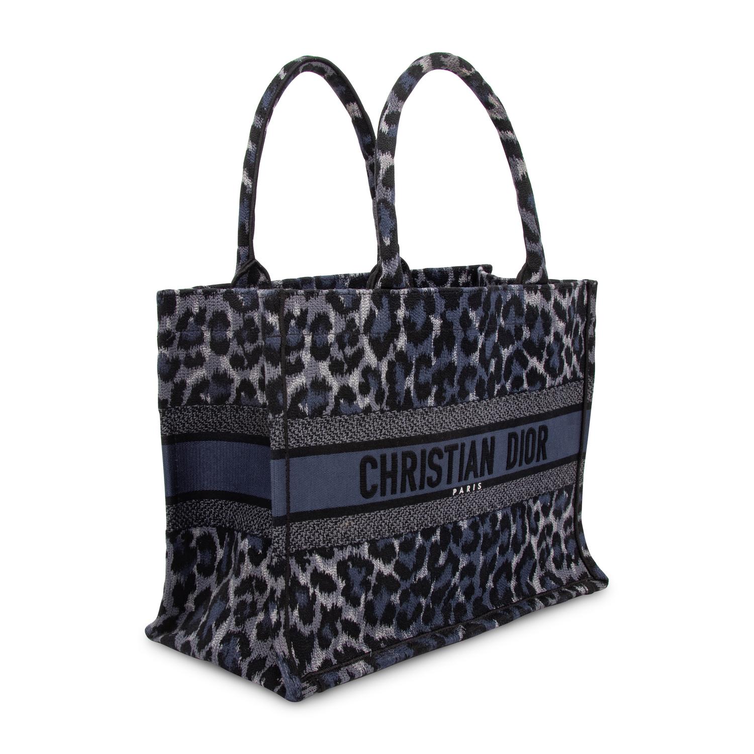 CHRISTIAN DIOR, NAVY LEOPARD MEDIUM BOOK TOTE