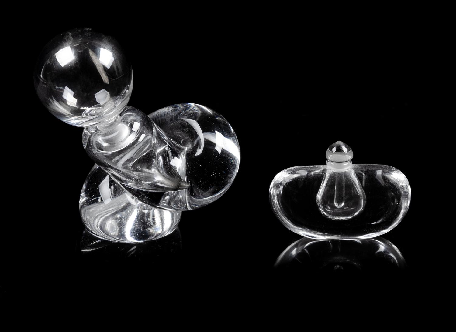 A Pair of Glass Perfume Bottles Height of tallest 4 inches. — 20TH CENTURY