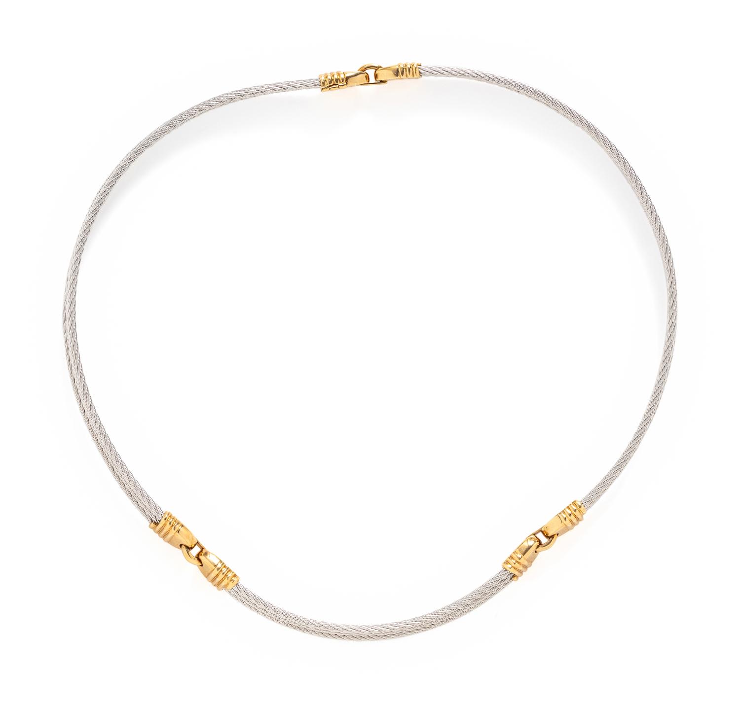FRED PARIS, YELLOW GOLD AND STAINLESS STEEL 'FORCE 10' NECKLACE