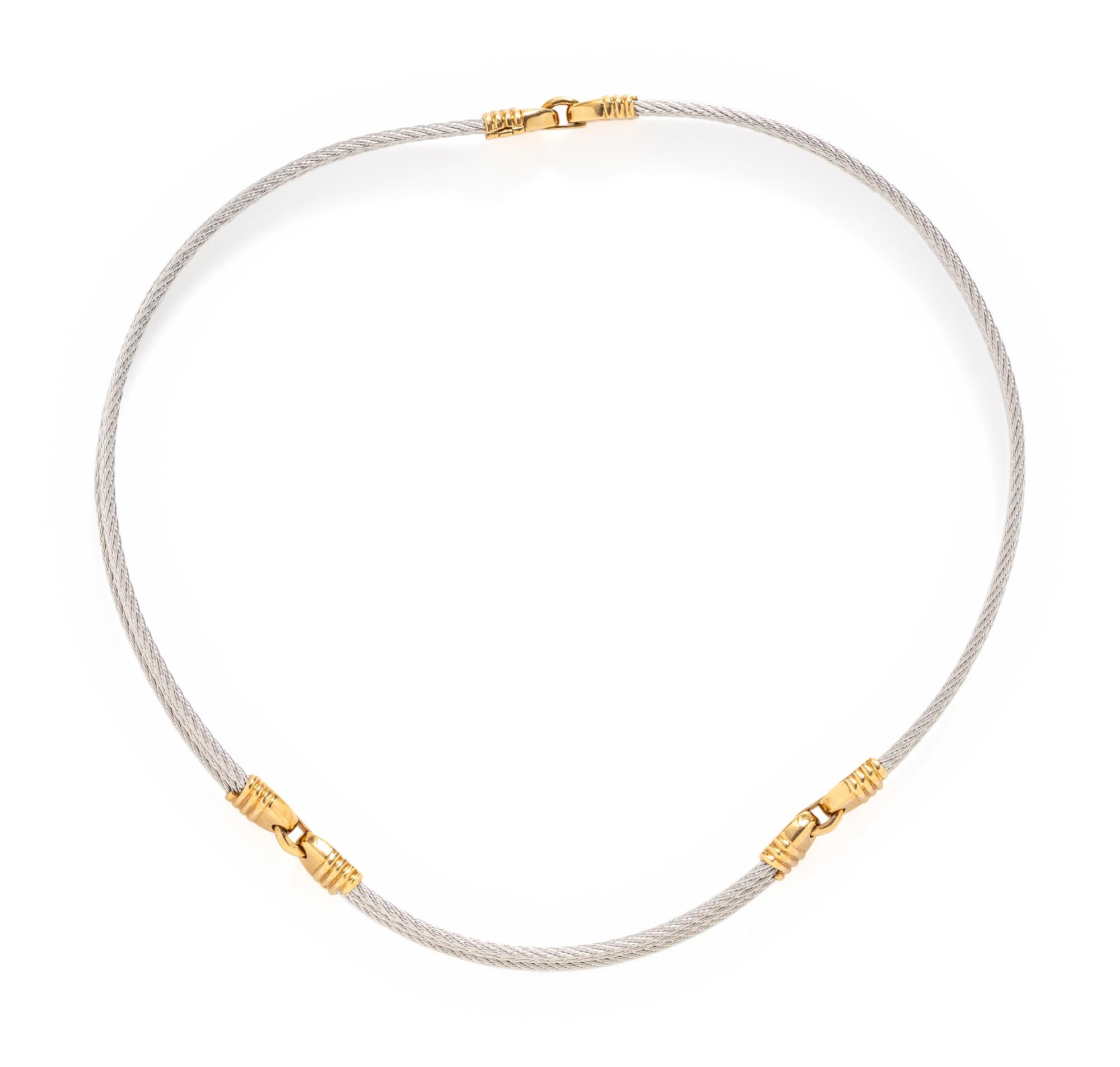 FRED PARIS, YELLOW GOLD AND STAINLESS STEEL 'FORCE 10' NECKLACE