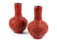 A Pair of Chinese Carved Red Lacquer Vases
