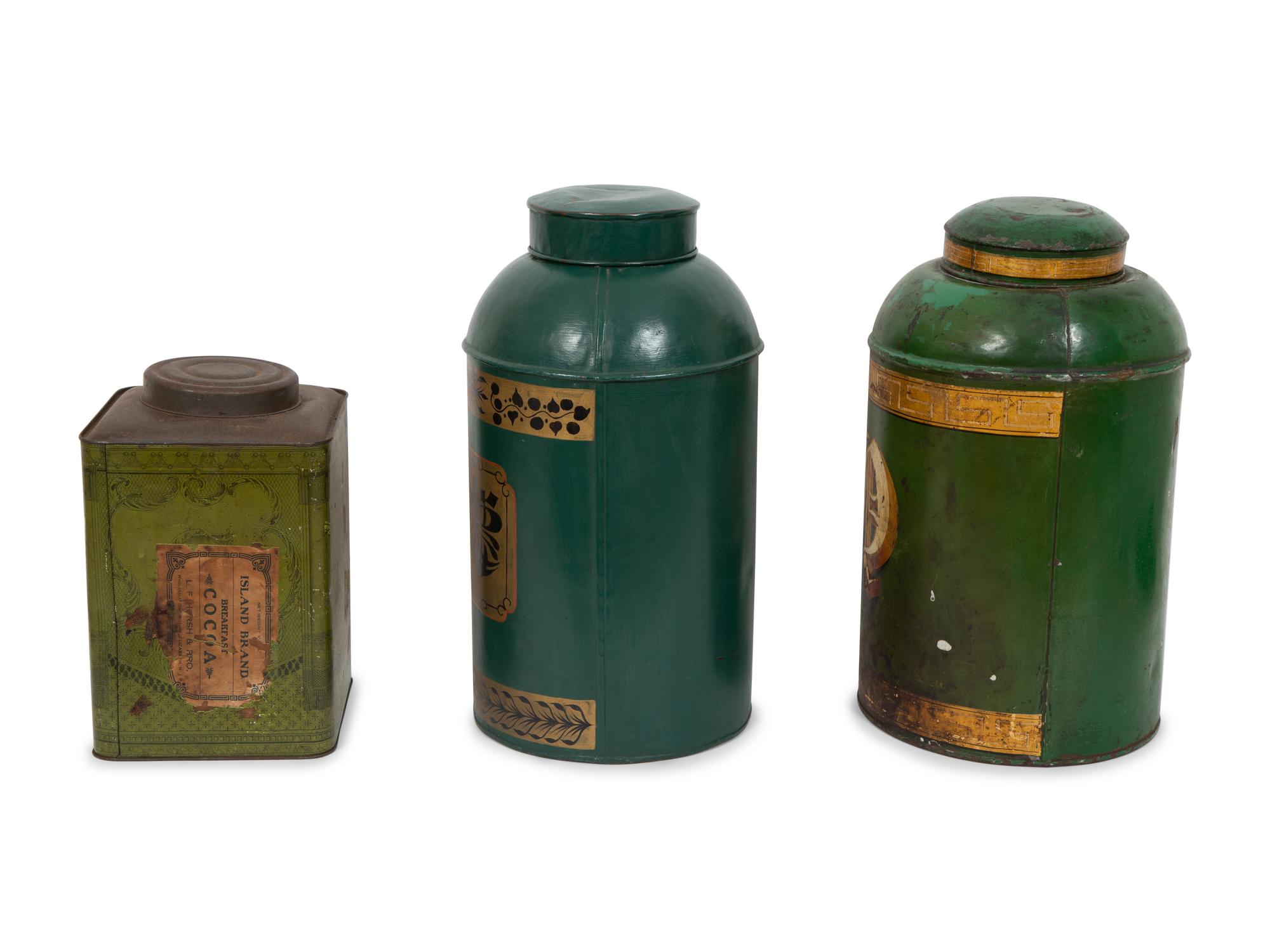 Three Painted Tole Tea Canisters