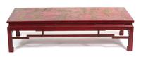 A Chinese Red and Gold Lacquered Low Table Height 15 1/2 x width 59 x depth 23 1/2 inches — 20TH CENTURY