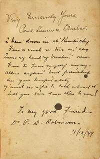 [African-Americana] Dunbar, Paul Laurence. Collection of 3 Inscribed Books and 4 Autographed and Typed Letters, signed