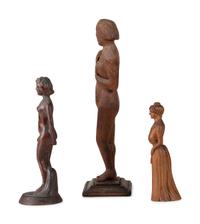 Three Carved Wooden Standing Female Figures