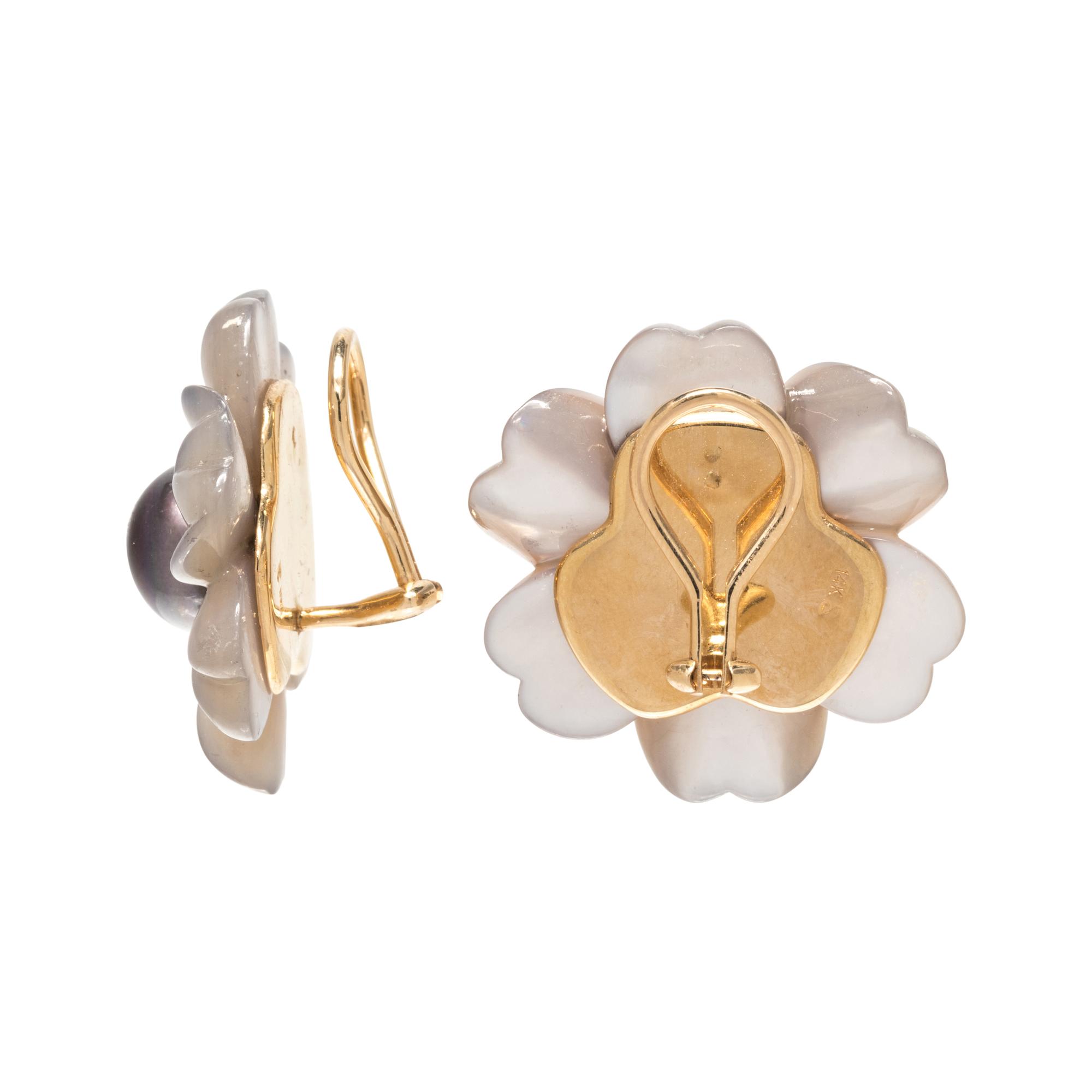 CULTURED TAHITIAN PEARL AND MOTHER-OF-PEARL FLOWER EARCLIPS