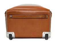 An Hermes Ecru Canvas and Fawn Barenia Calfskin Caleche-Express Suitcase, 14" x 21.5" x 10".