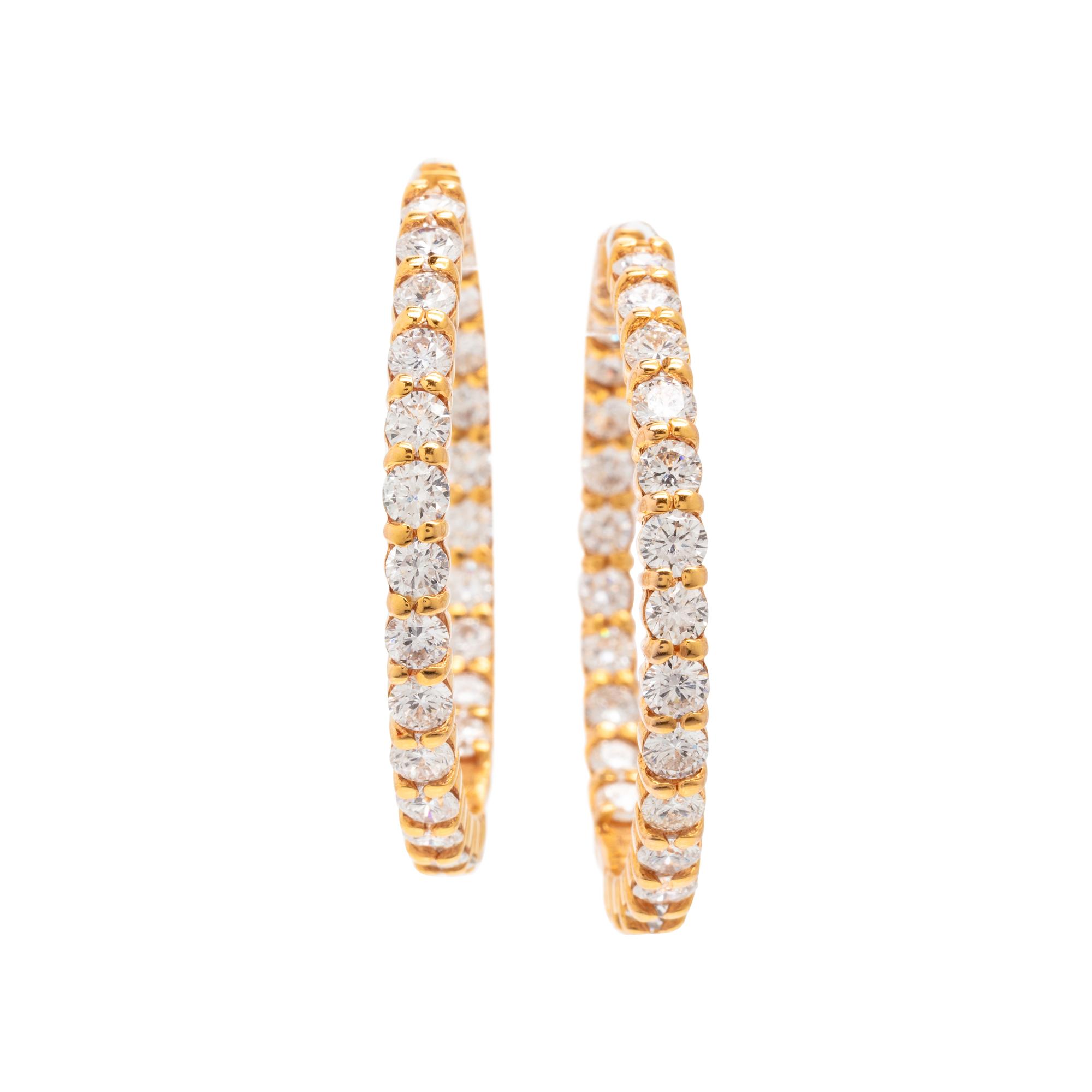 Roberto Coin, Diamond and Yellow Gold Inside Out Hoop Earrings