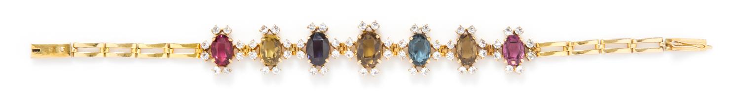 A Vintage Yellow Gold and Multi Gem Bracelet, 10.40 dwts.
