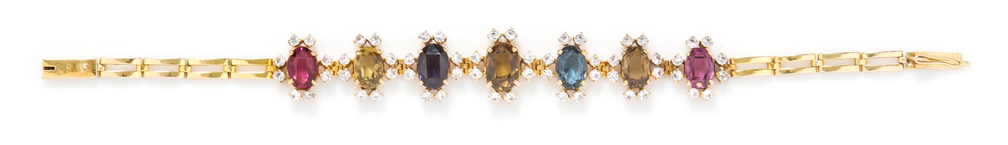 A Vintage Yellow Gold and Multi Gem Bracelet, 10.40 dwts.
