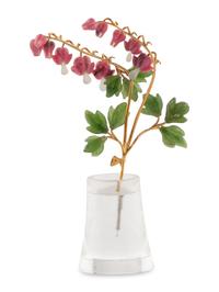 A Carved Rock Crystal, Rhodonite, Nephrite and 18-Karat Gold Bleeding Heart Flower Study
