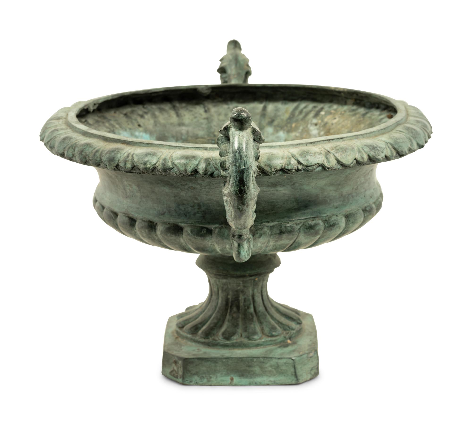 A Patinated Cast Metal Garden Urn