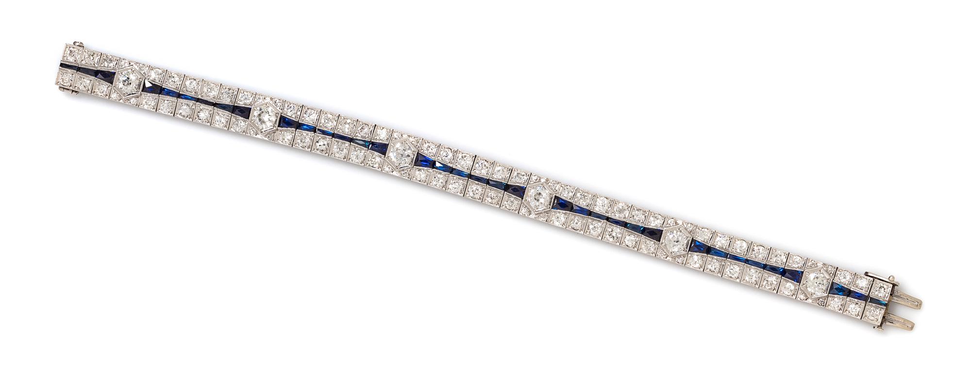 An Art Deco Platinum, Diamond and Sapphire Bracelet, 24.60 dwts.