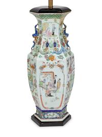 A Pair of Chinese Famille Rose Porcelain Vases Mounted as Lamps