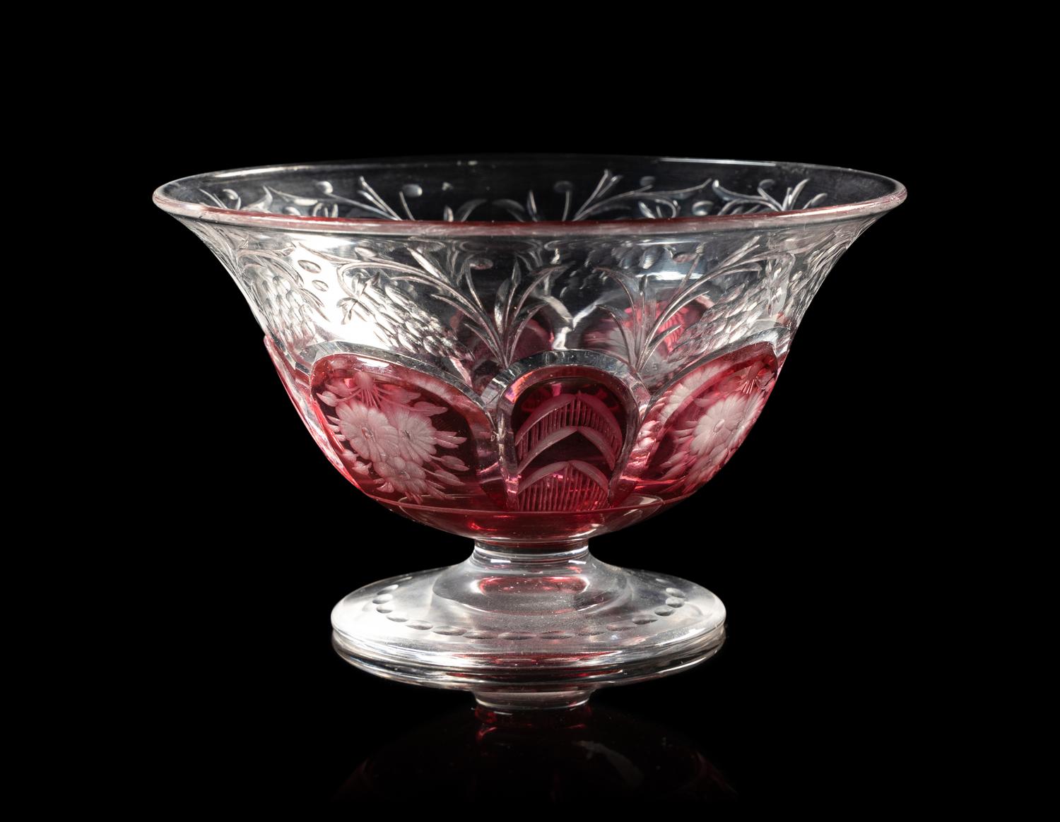 A Pair of Steuben Frosted and Ruby Cut Glass Dessert Bowls