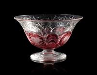 A Pair of Steuben Frosted and Ruby Cut Glass Dessert Bowls