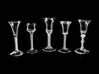 A Group of Five English Opaque Twist Wine Glasses