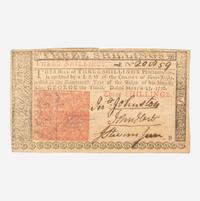 [Declaration of Independence] [New Jersey] Hart, John Colonial Currency Note, signed