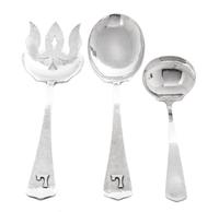 An American Silver Salad Serving Set, Redlich & Co., Chicago, IL, with applied "L" monograms and hammered surfaces, together with a sil