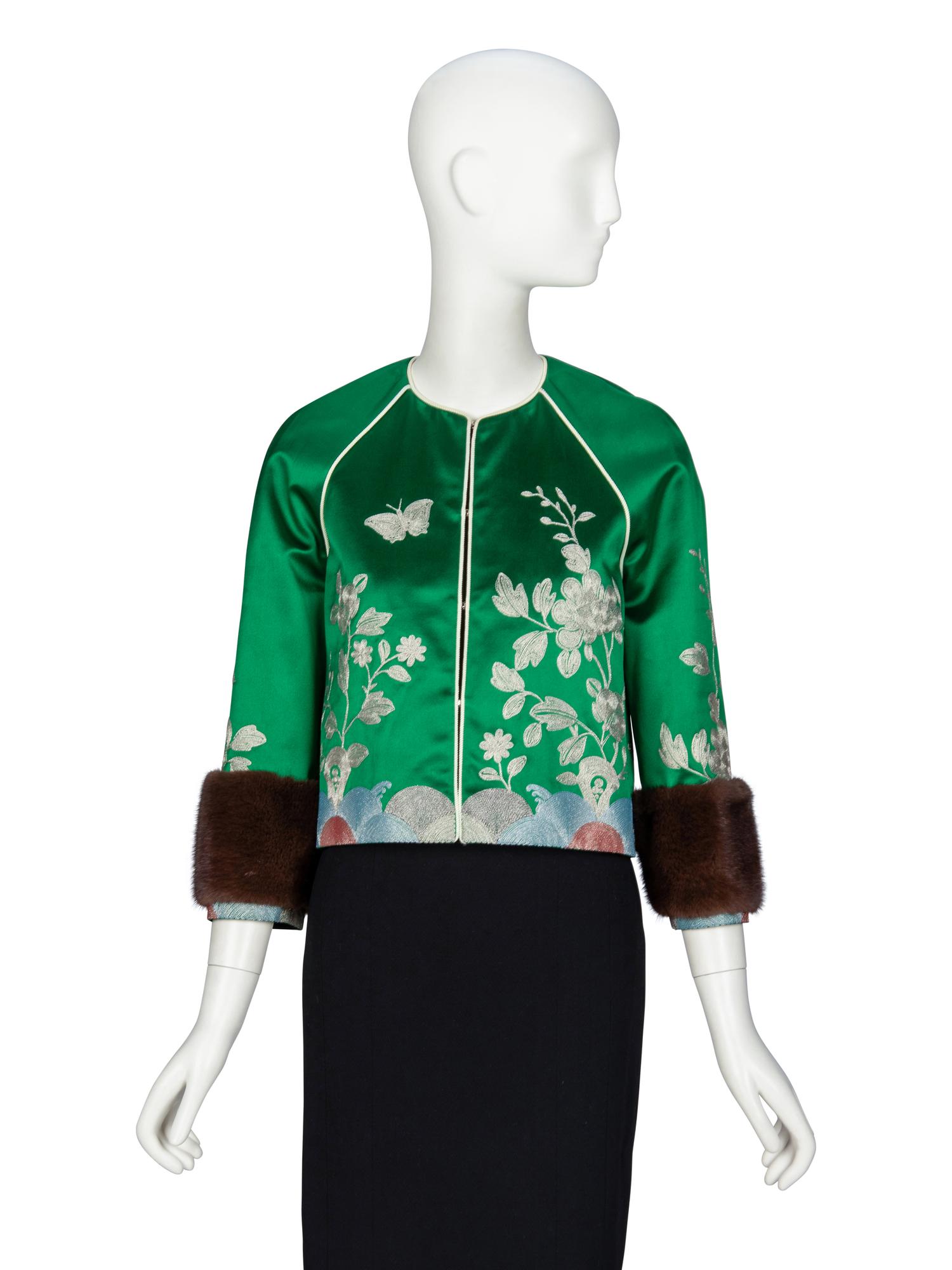 GUCCI, FUR-TRIMMED SILK JACKET