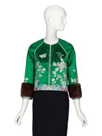 GUCCI, FUR-TRIMMED SILK JACKET