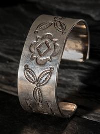 Early Navajo Heavily Stamped Ingot Silver Cuff Bracelet