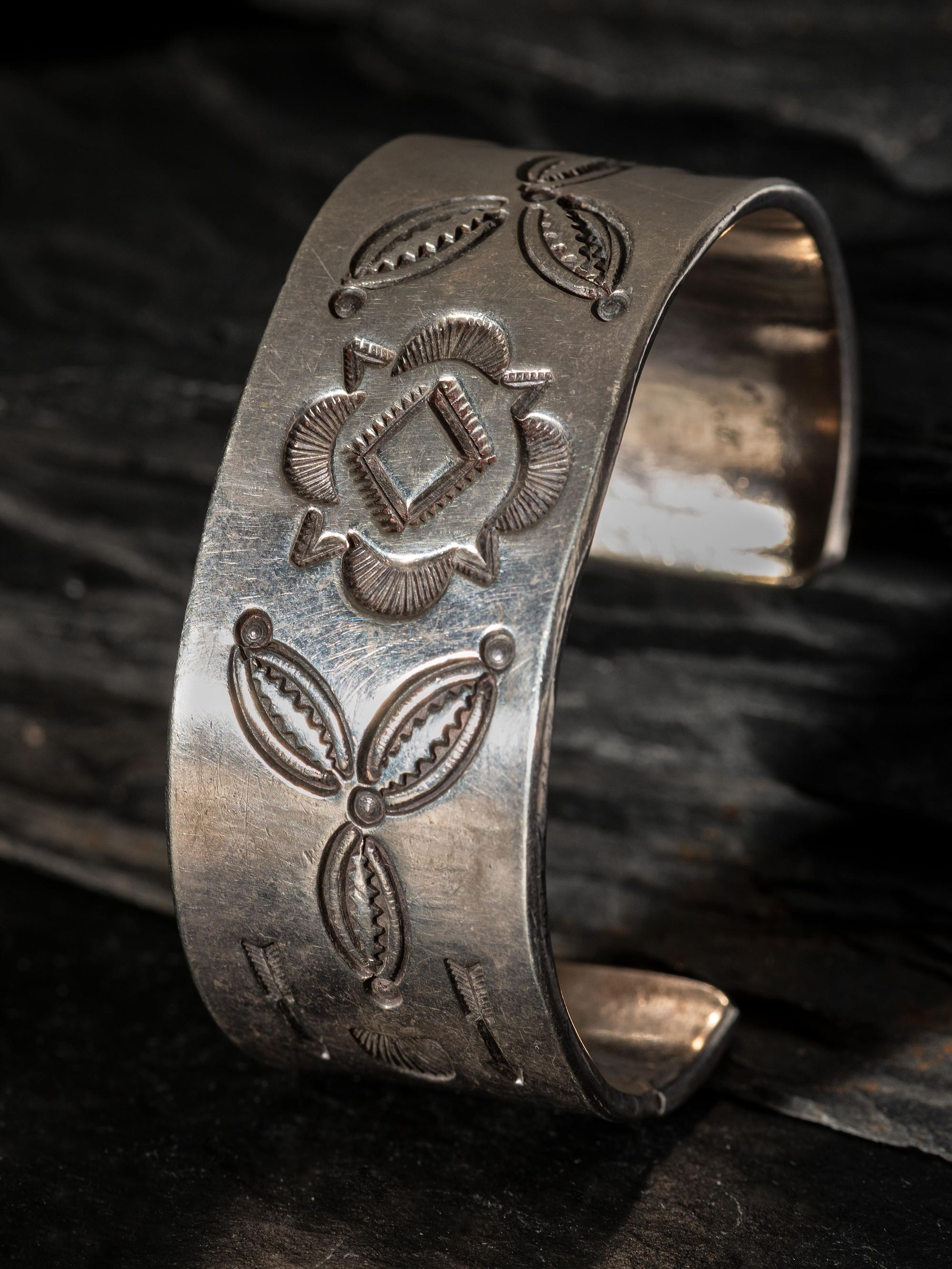 Early Navajo Heavily Stamped Ingot Silver Cuff Bracelet