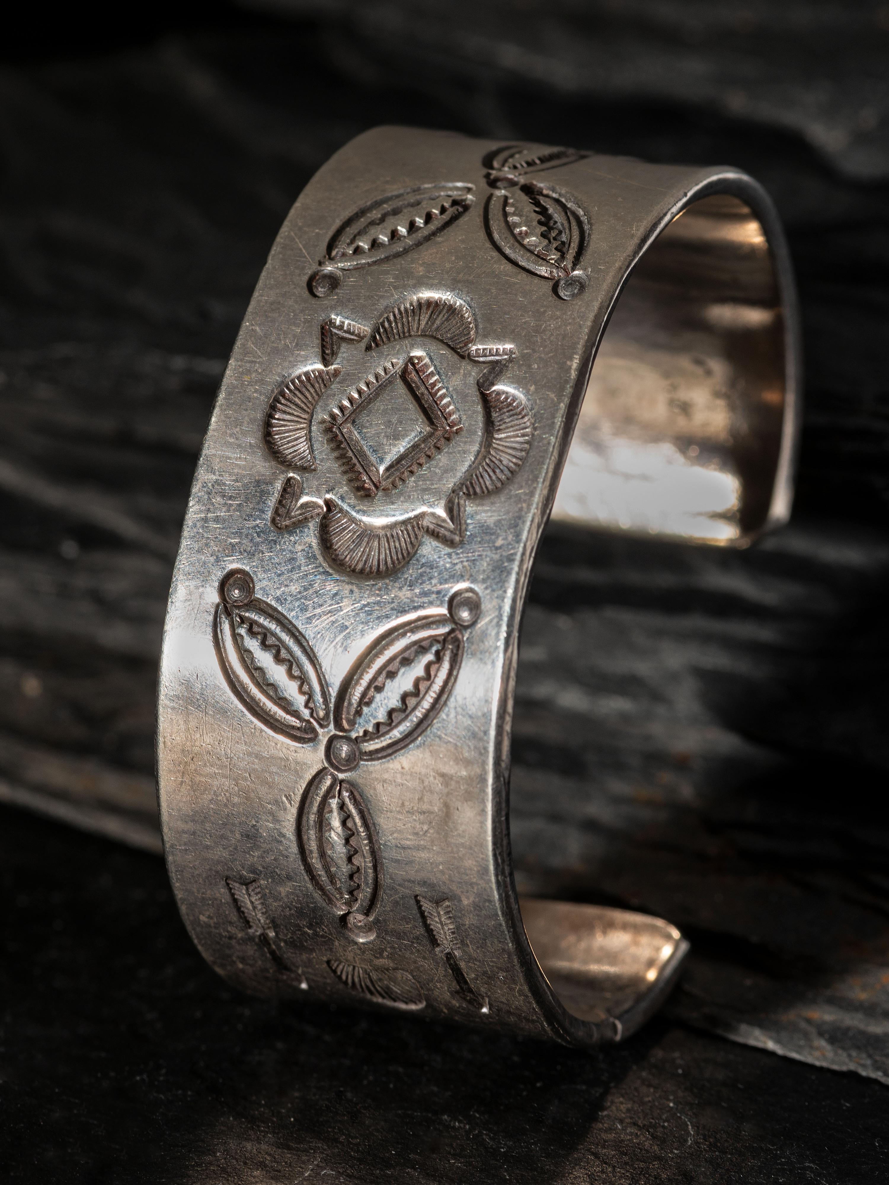 Early Navajo Heavily Stamped Ingot Silver Cuff Bracelet