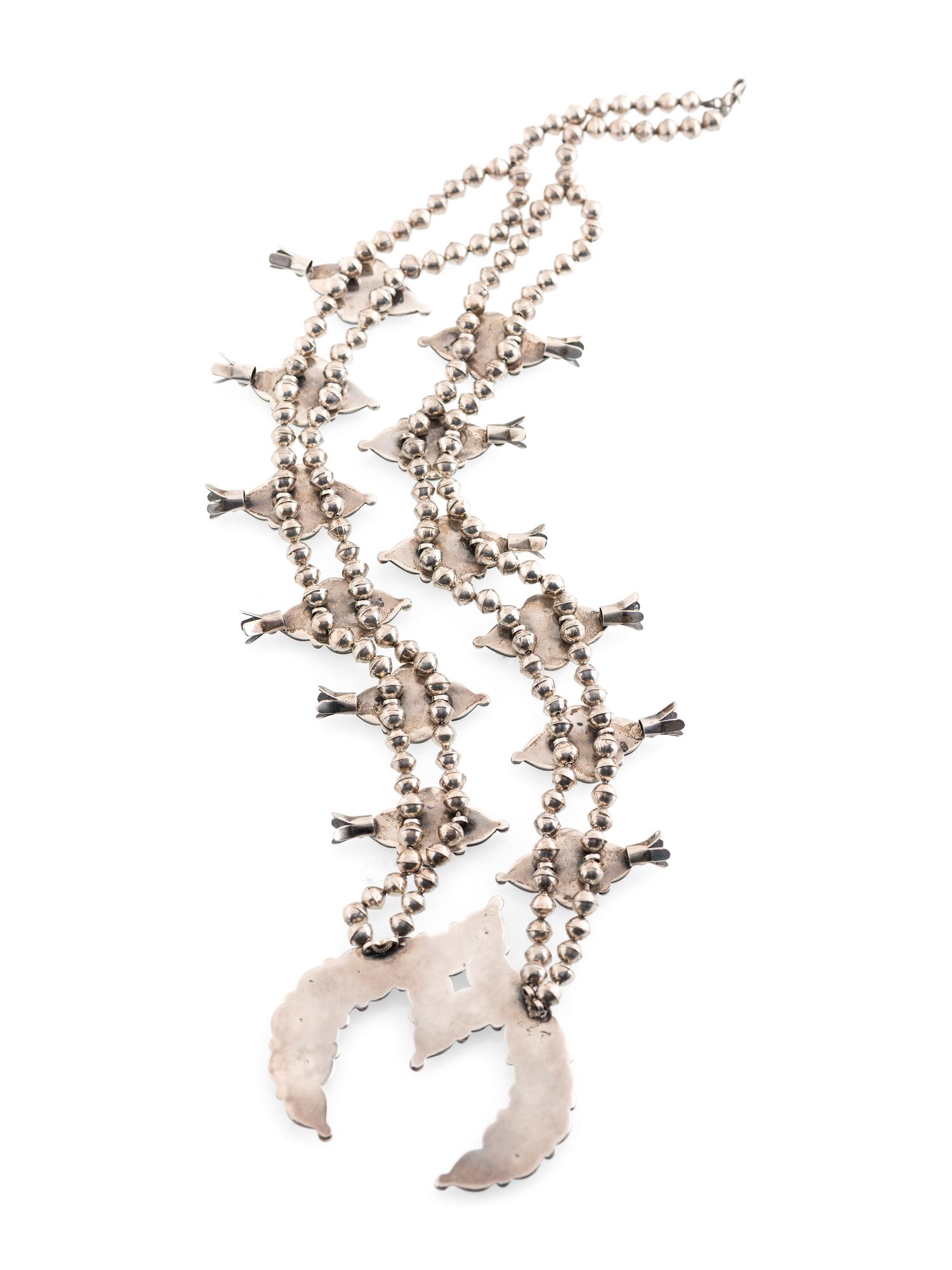 Navajo Silver and Turquoise Squash Blossom Necklace