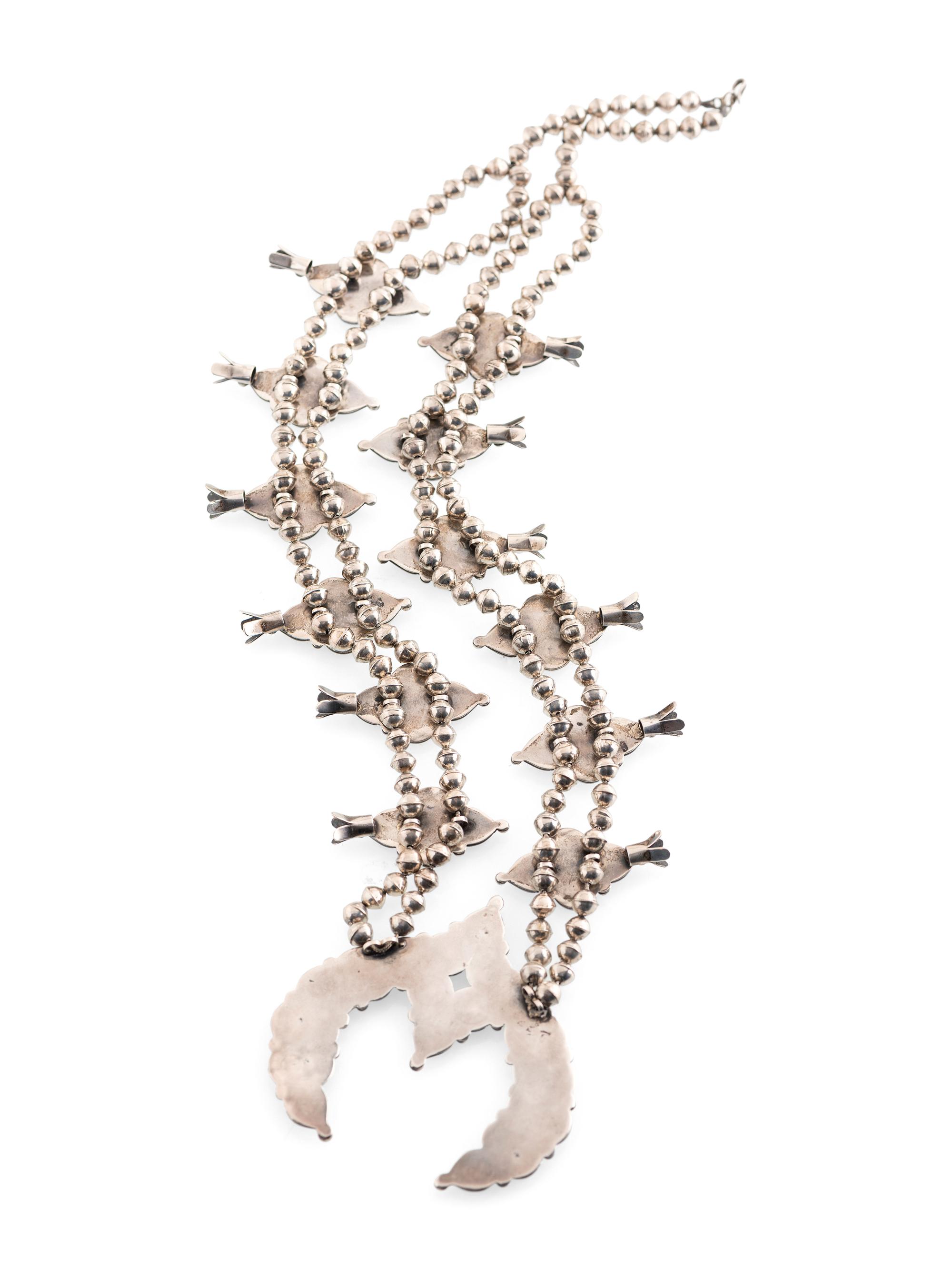 Navajo Silver and Turquoise Squash Blossom Necklace