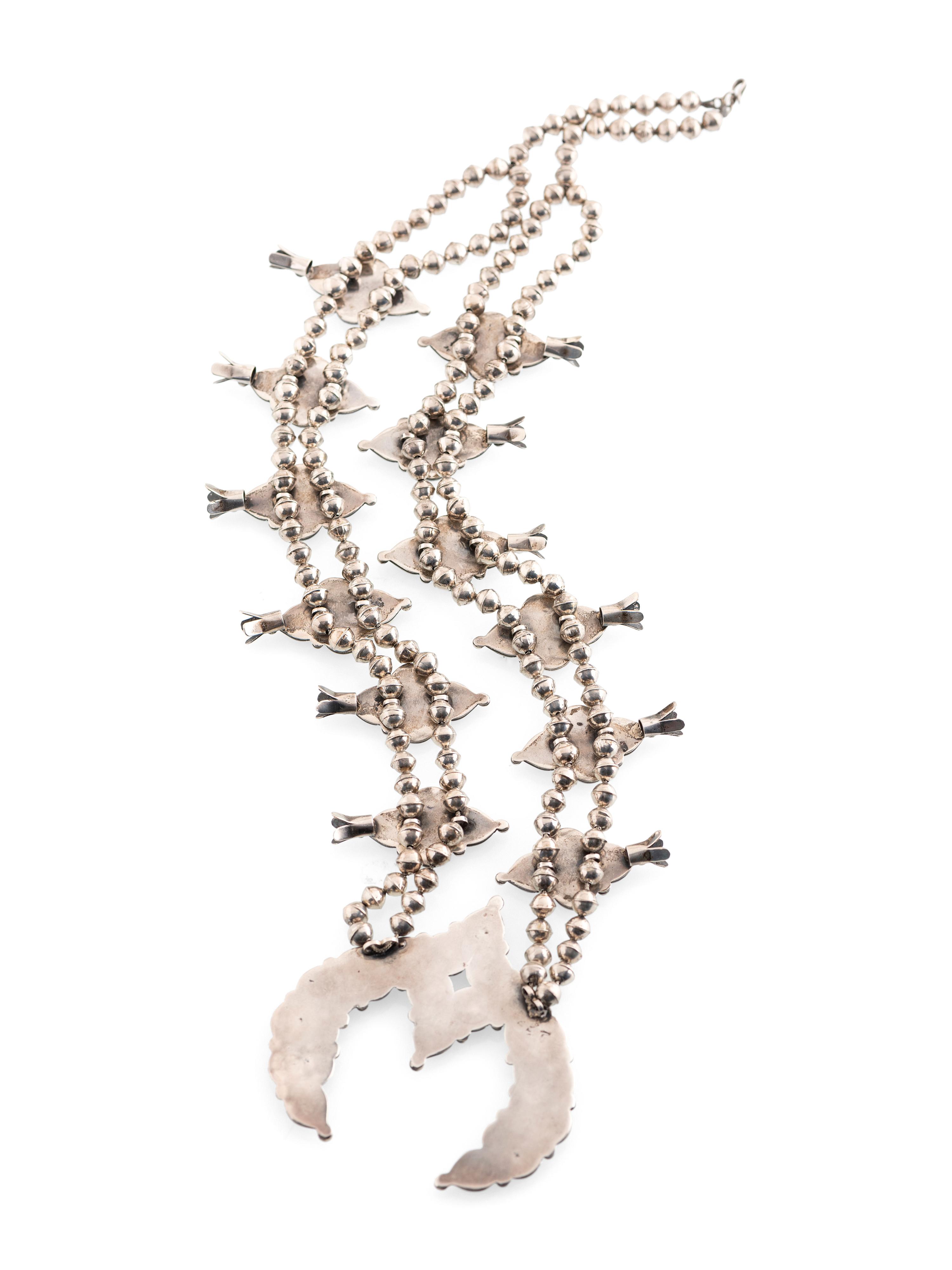 Navajo Silver and Turquoise Squash Blossom Necklace