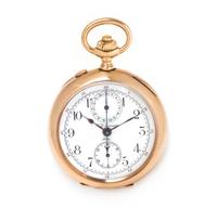 14K PINK GOLD SPLIT SECOND CHRONOGRAPH OPEN FACE POCKET WATCH