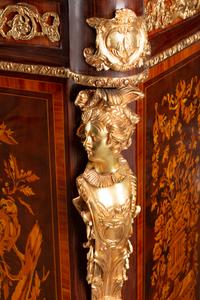 A Louis XV Style Gilt Bronze Mounted Marquetry Marble-Top Cabinet