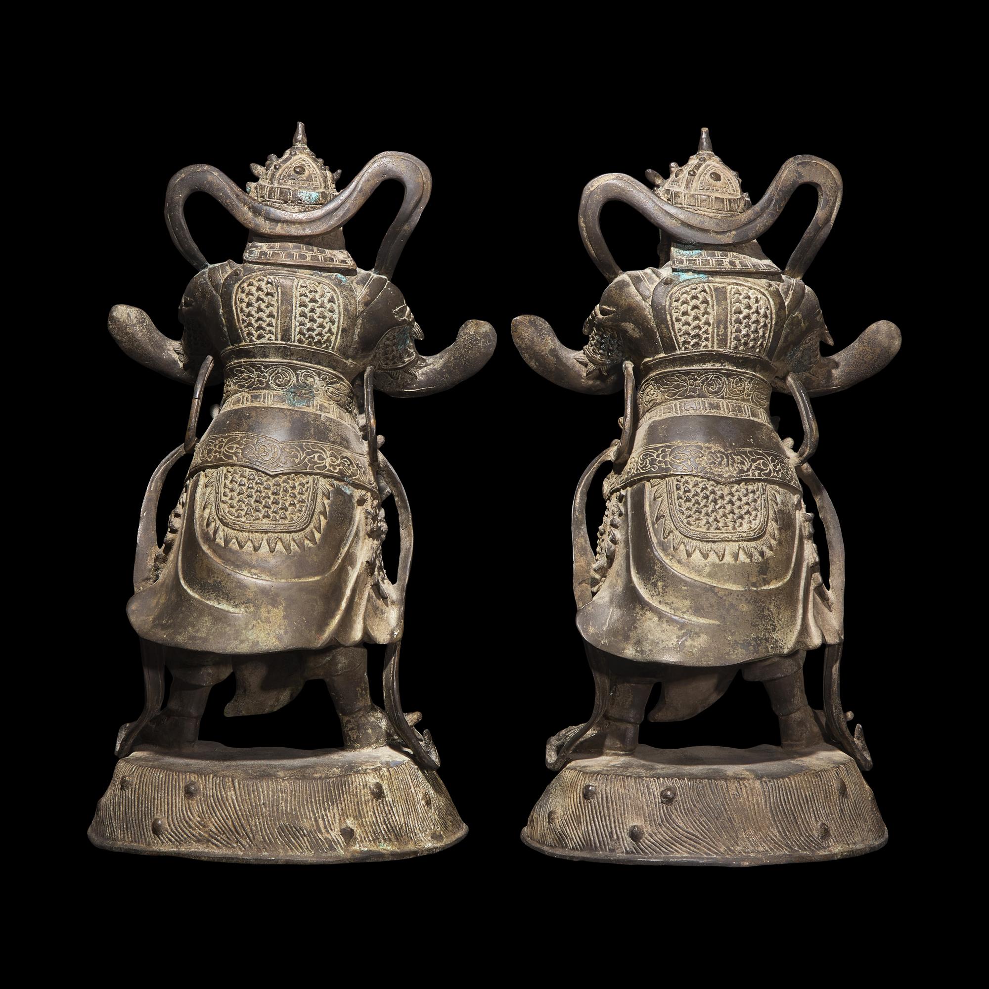 A Pair of Chinese Bronze Figures of Guardians, Weituo 銅韋陀一對