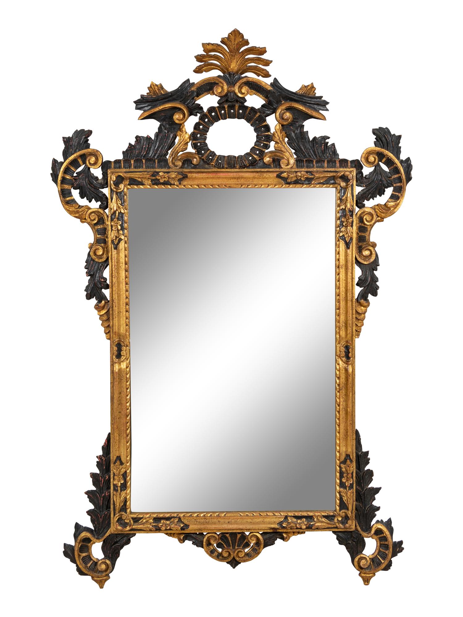 An Italian Rococo Style Painted and Parcel Gilt Mirror