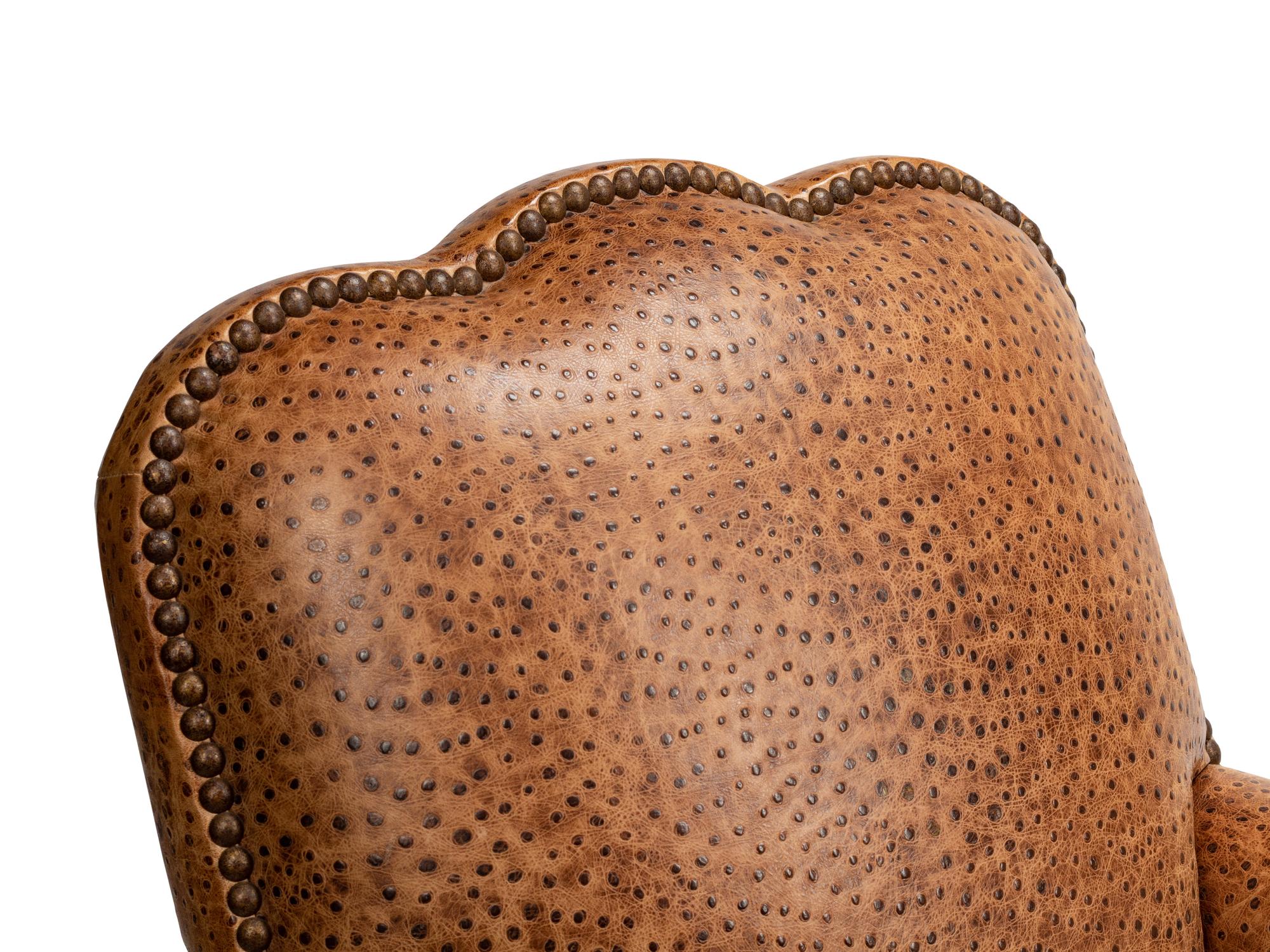 A Pair of Faux Ostrich Embossed Leather Upholstered Club Chairs