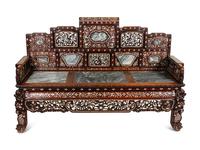 A Chinese Mother-of-Pearl Inlaid Rosewood Settee and a Low Table