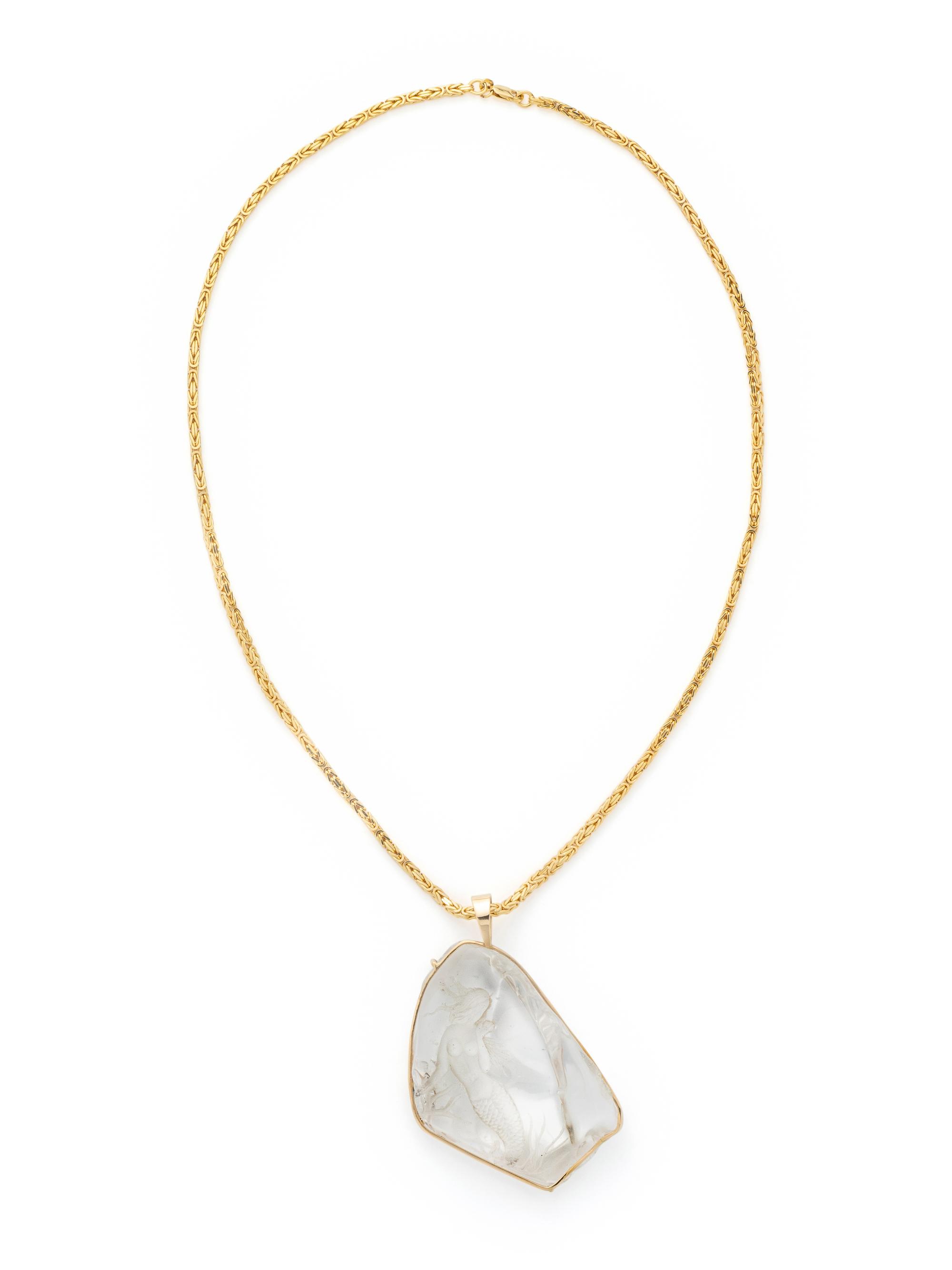 YELLOW GOLD AND ROCK CRYSTAL MERMAID PENDANT/NECKLACE