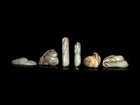 Six Chinese Celadon Jade Carvings of Aubergines
