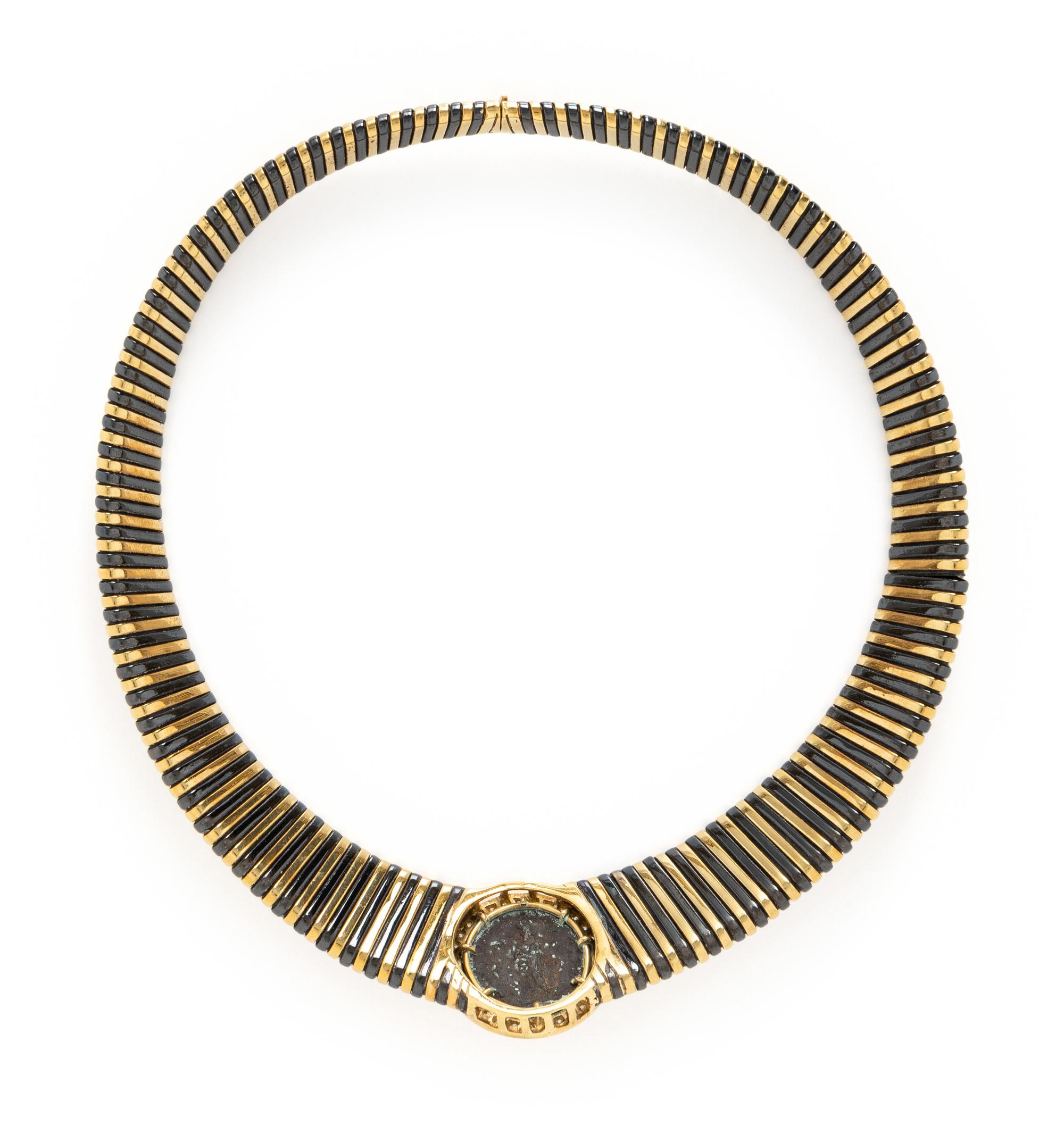 GOLD, COIN, AND DIAMOND NECKLACE