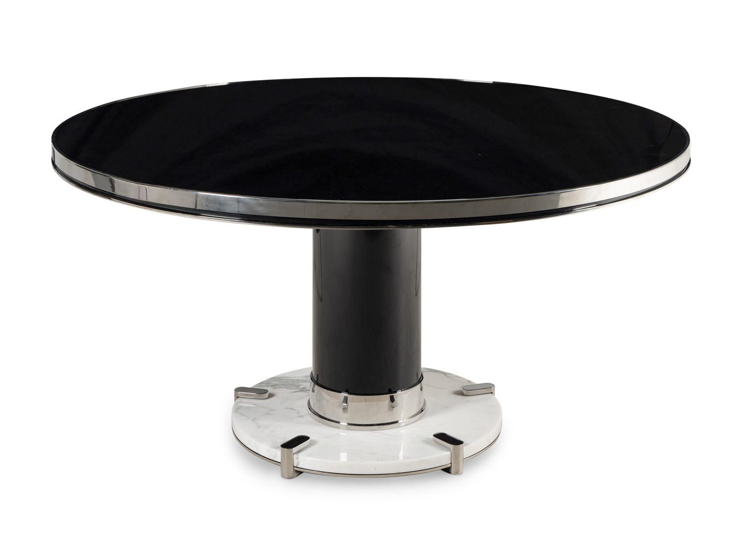 A Contemporary Chrome and Marble Circular Dining Table
