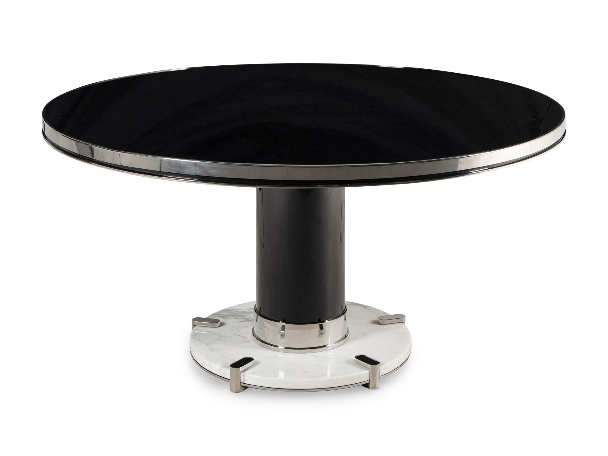A Contemporary Chrome and Marble Circular Dining Table