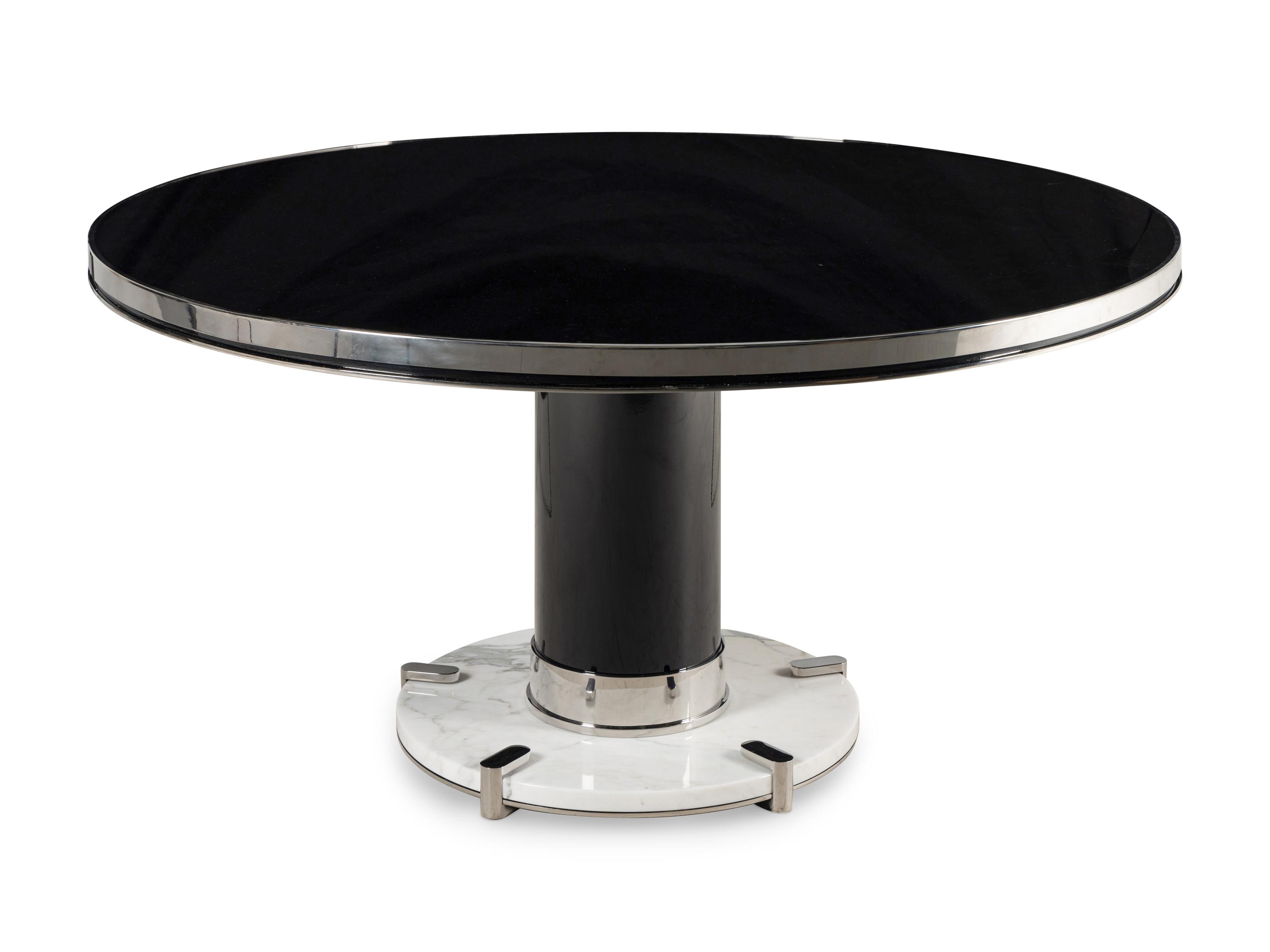 A Contemporary Chrome and Marble Circular Dining Table