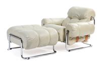 An Italian Chrome Plated Steel and Leather Lounge Chair and Ottoman, Guido Faleschini for Mariani Height of chair 29 inches. — CIRCA 1975