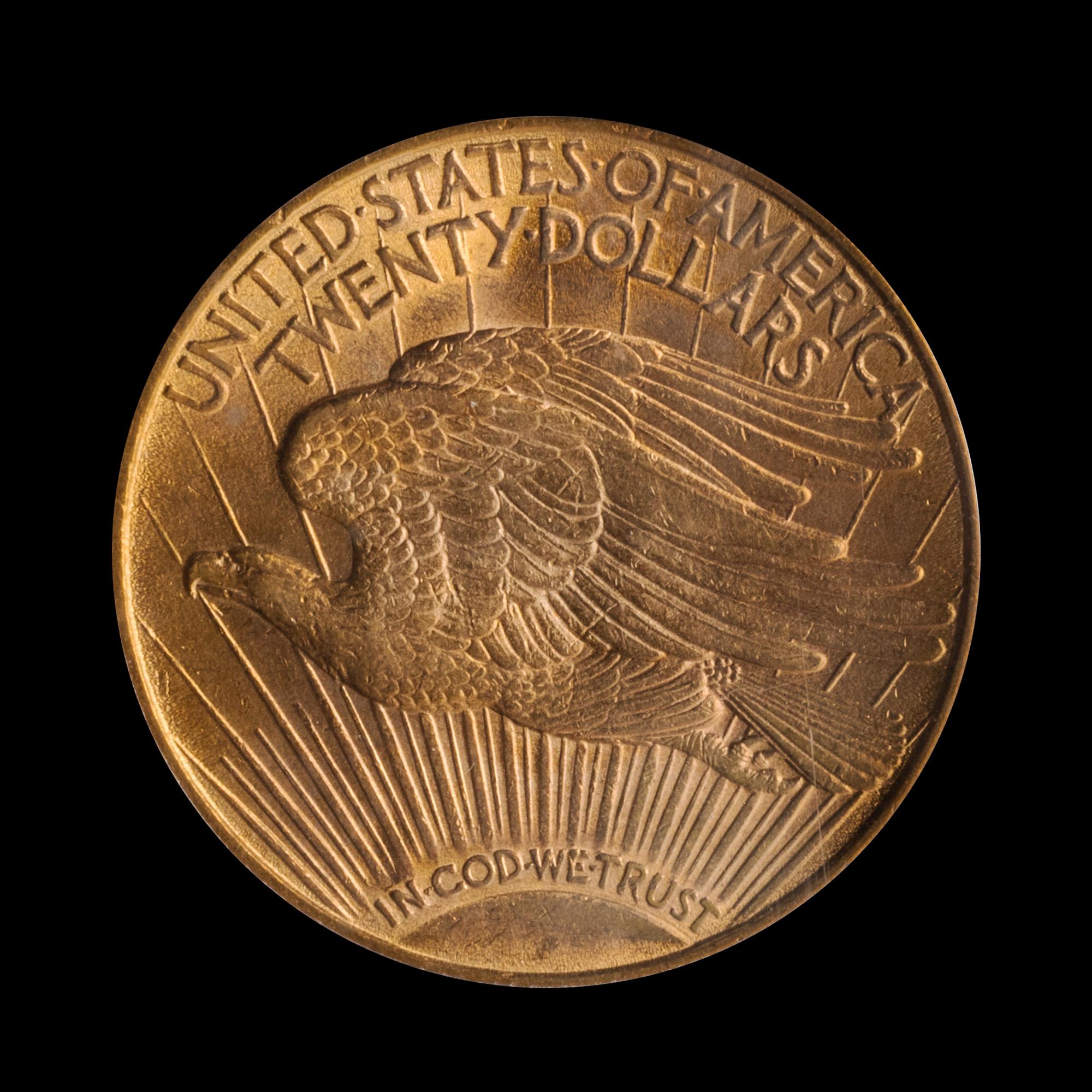 A United States 1908-D St. Gaudens: Motto $20 Gold Coin
