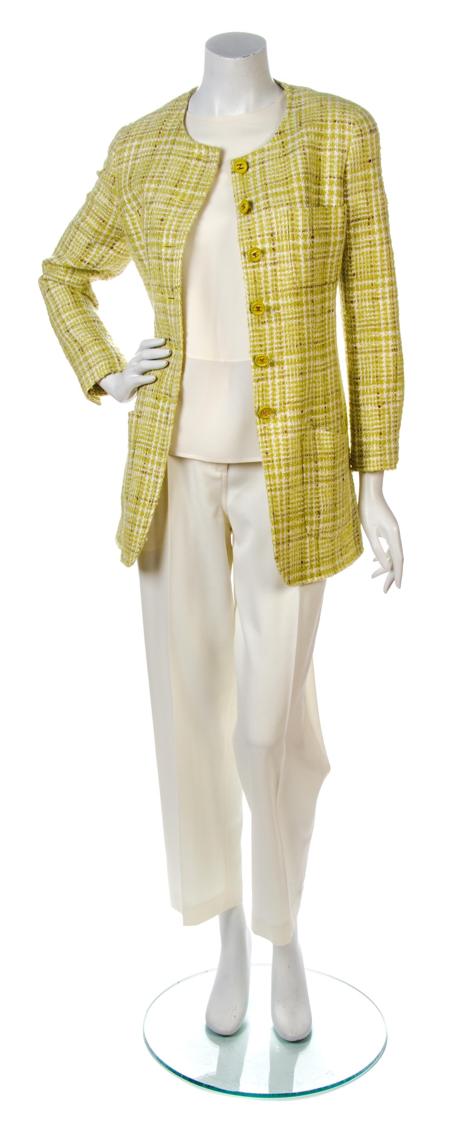 A Chanel Ivory and Lime Wool Boucle Jacket,