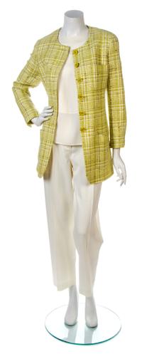 A Chanel Ivory and Lime Wool Boucle Jacket,