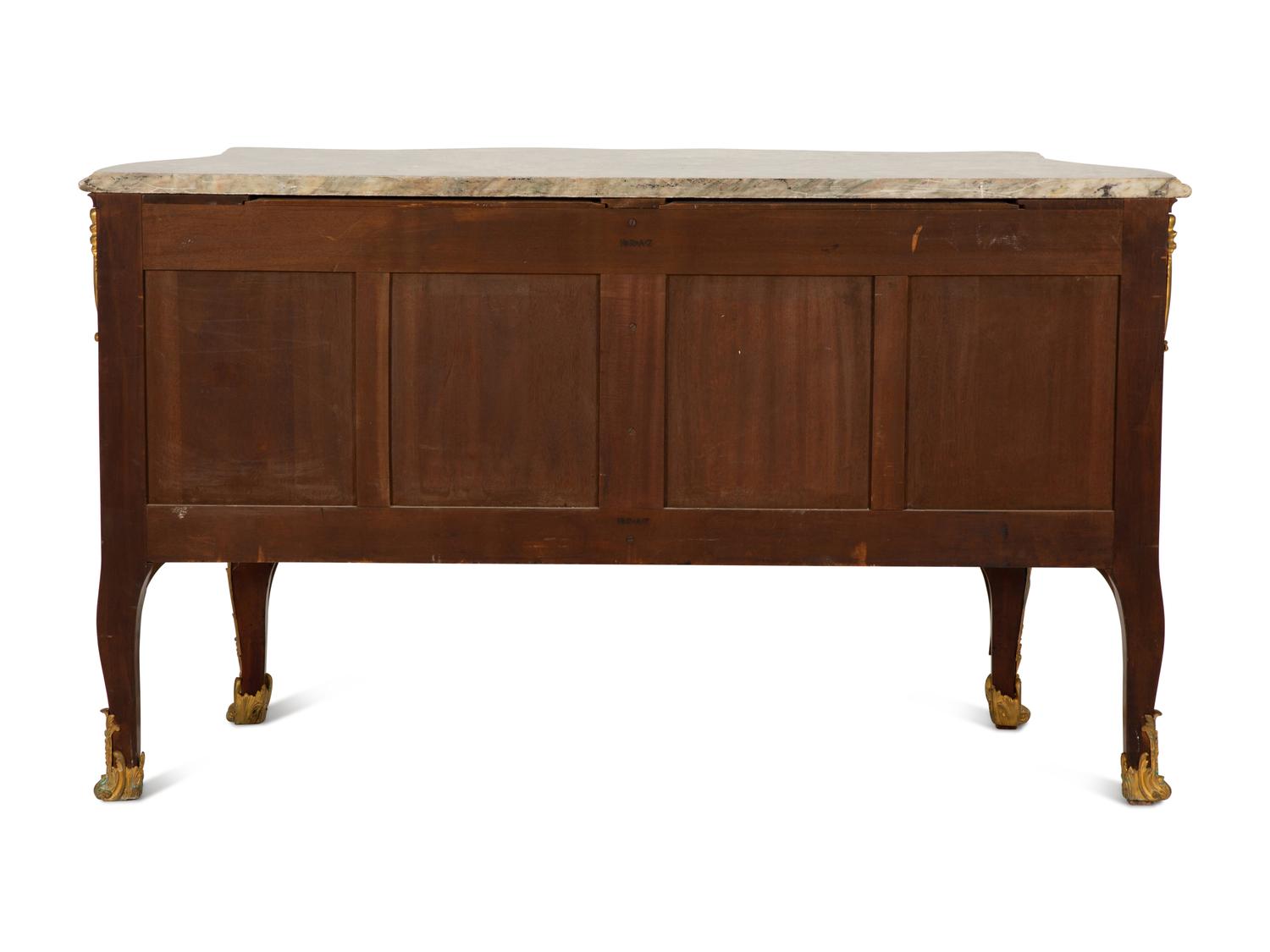 A Régence Style Gilt Bronze Mounted Mahogany Marble-Top Commode — Early 20th century