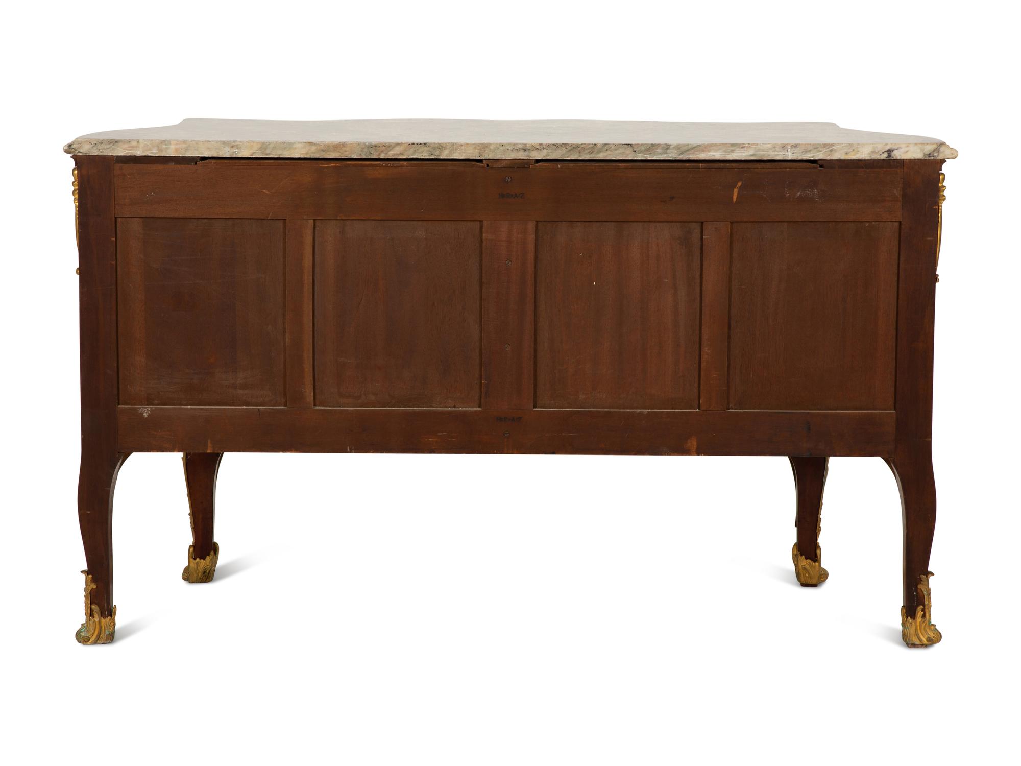A Régence Style Gilt Bronze Mounted Mahogany Marble-Top Commode — Early 20th century