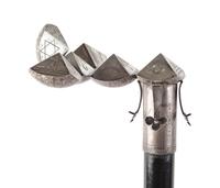An English Silver-Plate Mounted and Ebonized Masonic Orb System Walking Stick